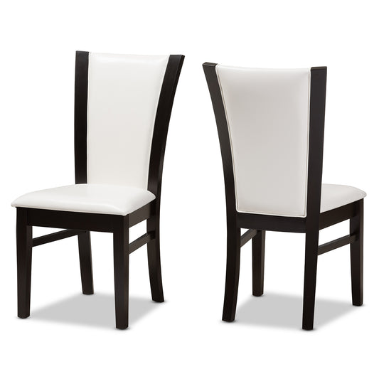 Adley Dining Chair Set of 2 Modern Dark Brown with White Faux Leather Upholstery for Stylish Dining Room Decor