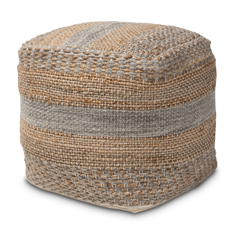 Grange Handwoven Hemp Pouf Ottoman Moroccan Inspired Natural and Grey Design for Stylish Home Decor and Comfortable Seating