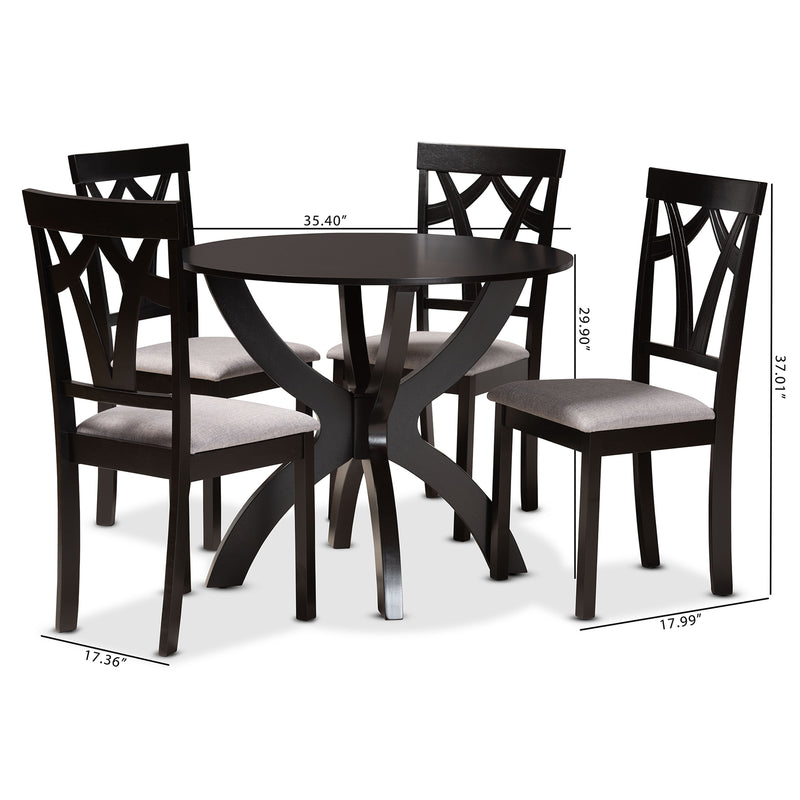 Rasa 5-Piece Dining Set Modern Grey Fabric Chairs with Dark Brown Finished Wood Table