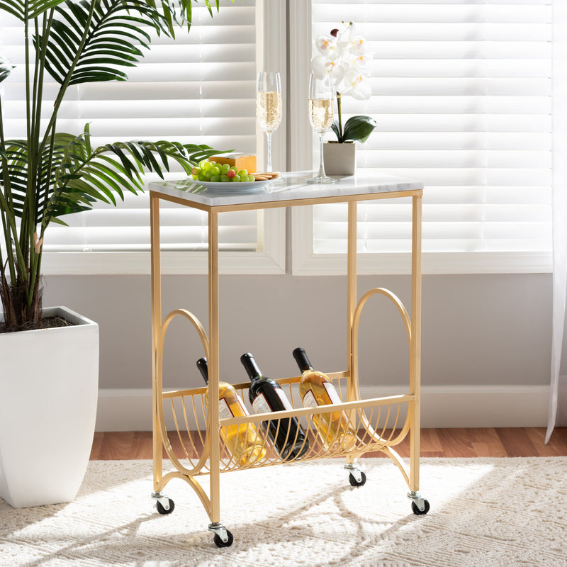 Jacek Modern Wine Cart - Gold Metal with Elegant Marble Tabletop for Stylish Home