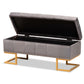 Ellery Ottoman Luxe and Glam Grey Velvet Fabric Upholstered Gold Finished Metal Storage