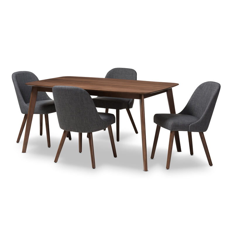 Cody Dining Set Mid-Century Modern Dark Grey Fabric Upholstered Walnut Finished Wood 5-Piece