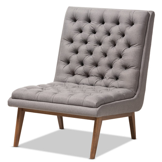 Annetha Lounge Chair Mid-Century Modern Grey Fabric Upholstered with Walnut Frame Stylish Accent Chair for Living Room or Office