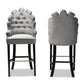 Chloe Bar Stool Set Modern and Contemporary Dark Grey Velvet Upholstered and Dark Brown Finished Wood 2-Piece