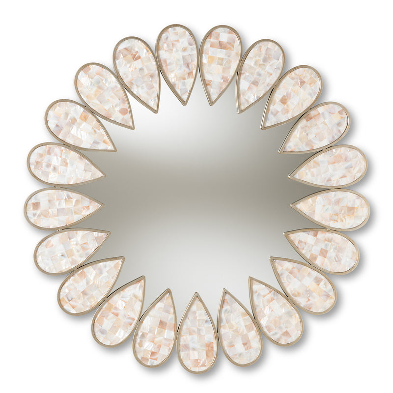 Savita Round Wall Mirror Modern Antique Silver Finished Shell Petal Design for Home Decor