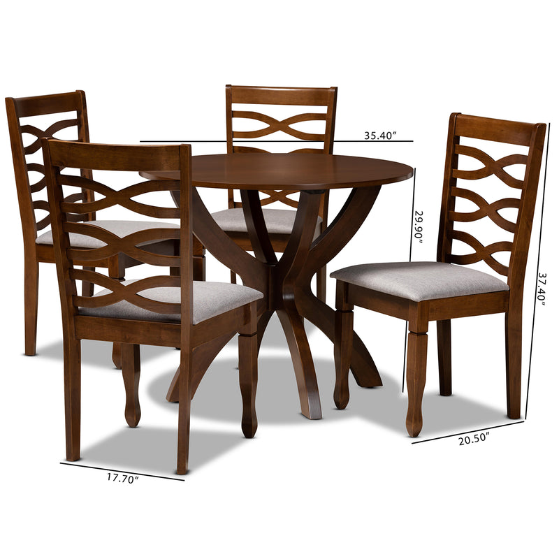 Aspen Modern 5-Piece Dining Set with Grey Fabric Upholstery and Walnut Brown Finished Wood