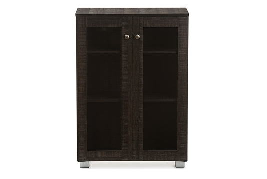 Mason Storage Cabinet Modern and Contemporary Dark Brown Multipurpose Sideboard with Two Glass Doors