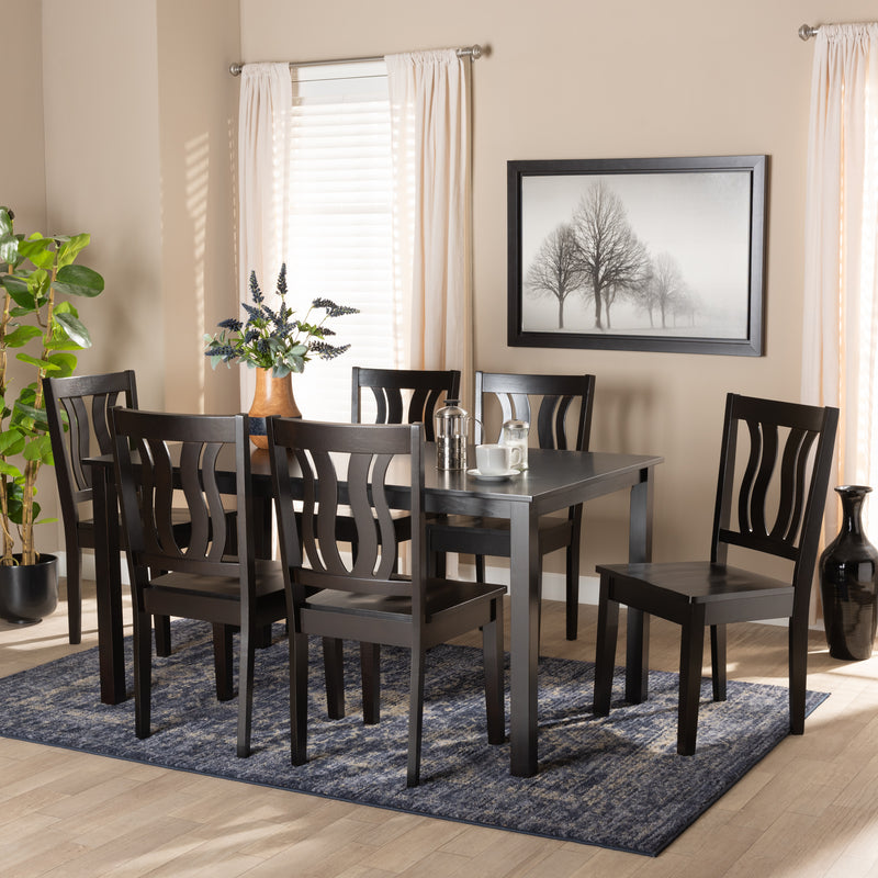 Zamira Dining Set Modern Contemporary Transitional Dark Brown Finished Wood 7-Piece