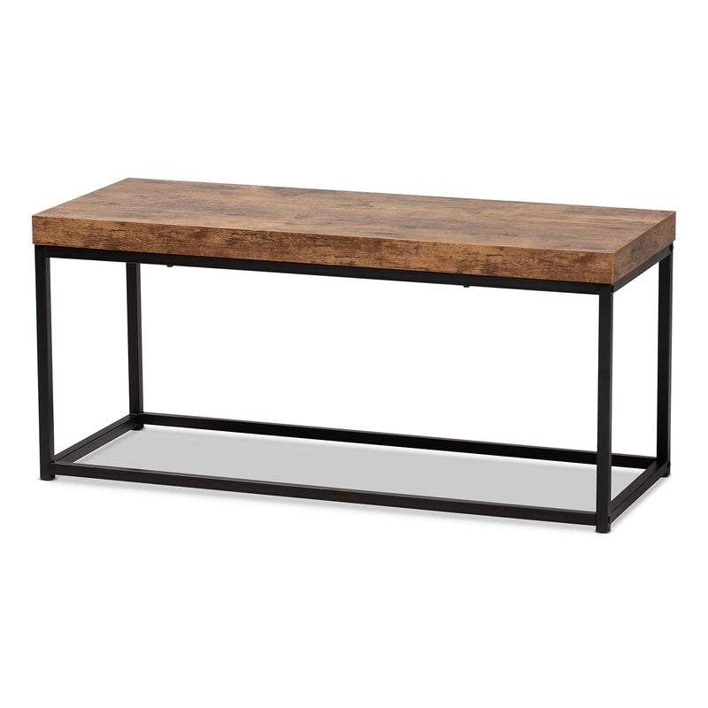 Bardot Modern Industrial Accent Bench in Walnut Brown Wood and Black Metal