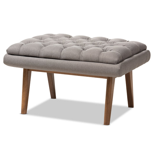 Annetha Ottoman - Mid-Century Modern Grey Fabric Upholstered with Walnut Base, Stylish Accent Furniture for Living Room or Bedroom