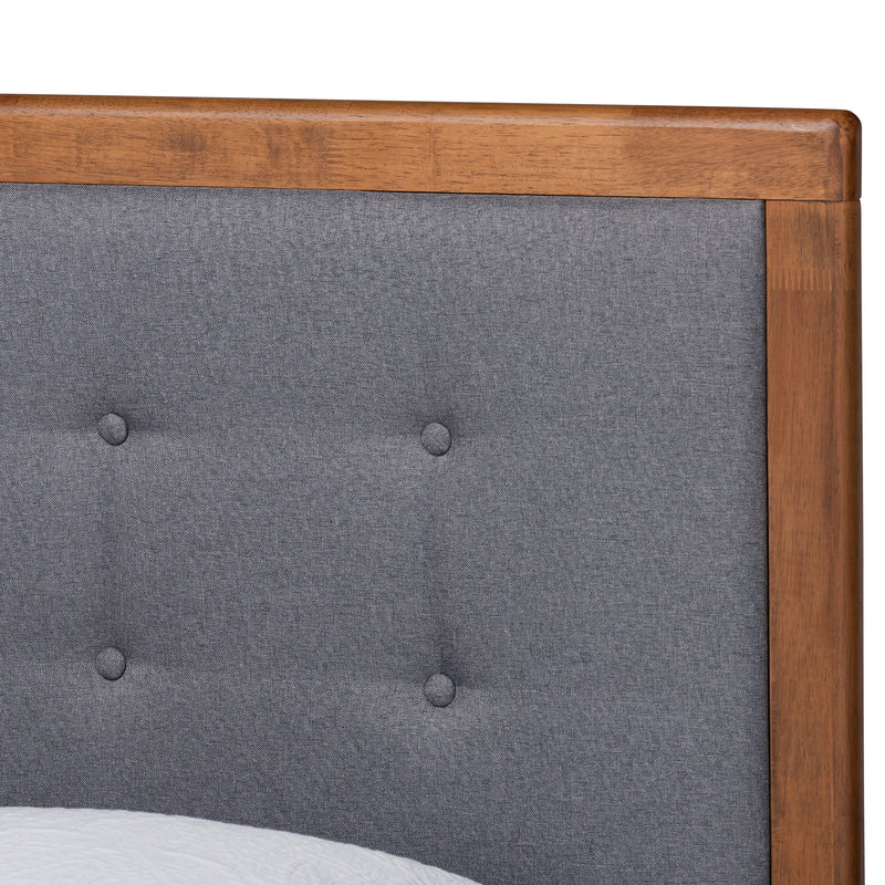 Alida Platform Bed - Mid-Century Modern Dark Grey Fabric Upholstered with Walnut Brown Finished Wood