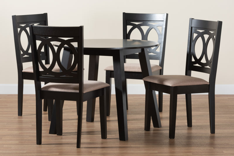 Louisa Dining Set Modern 5-Piece Collection with Beige Upholstery and Dark Brown Wood for Stylish Dining Rooms