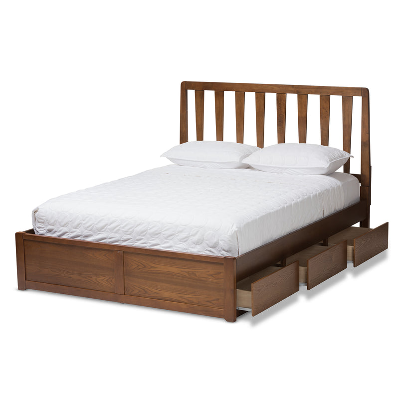 Raurey Storage Platform Bed - Modern and Contemporary Walnut Finish