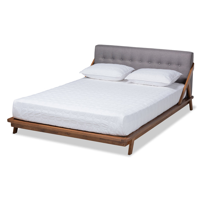 Sante Platform Bed - Mid-Century Modern Grey Fabric Upholstered Wood