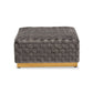 Noah Luxe Grey Velvet Cocktail Ottoman - Glam Upholstered Square Design with Gold Accents