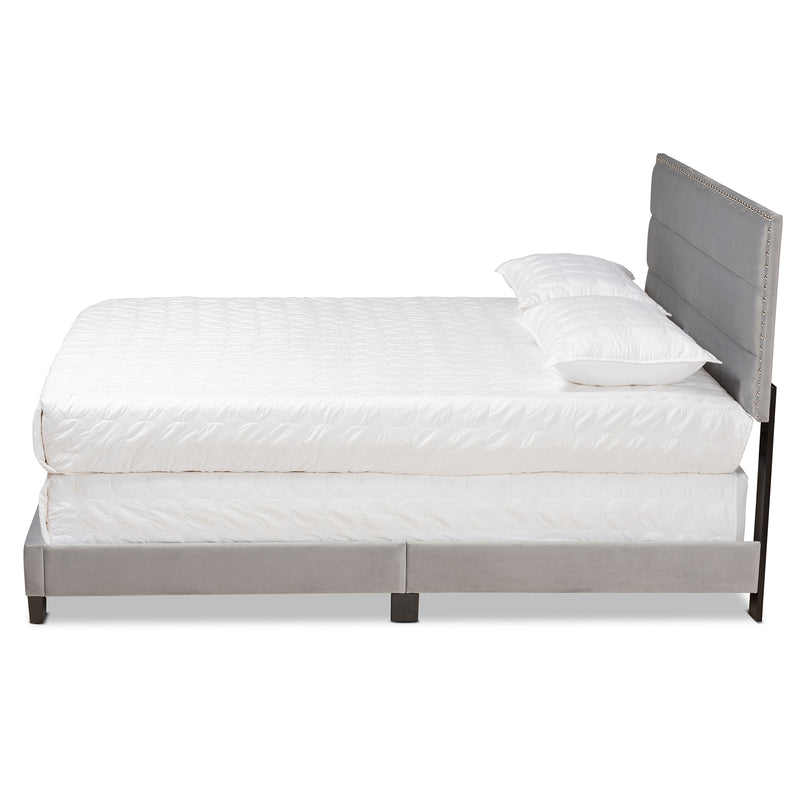 Tamira Panel Bed - Modern and Contemporary Glam Grey Velvet Fabric Upholstered