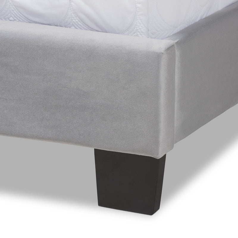 Clare Glam and Luxe Panel Bed - Grey Velvet Fabric Upholstered with Channel Tufted Headboard