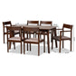 Helene Dining Set Mid-Century Modern 7-Piece Warm Grey Fabric and Dark Brown Finished Wood