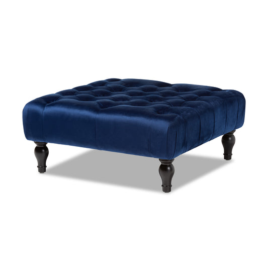 Keswick Ottoman Blue Velvet Fabric Upholstered Button Tufted Cocktail