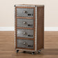 Avere Accent Storage Cabinet French Industrial Style 4-Drawer Rolling Unit in Brown Wood and Silver Metal for Stylish Organization