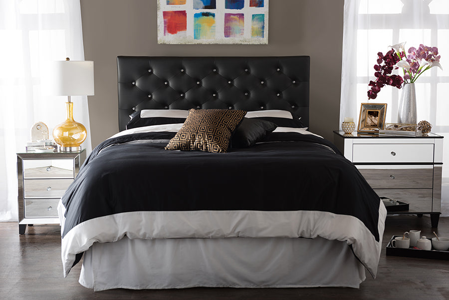 Viviana Headboard - Modern and Contemporary Black Faux Leather Upholstered Button-Tufted Design