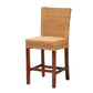 Racquel Modern Bohemian Counter Stool in Natural Rattan and Mahogany Wood for Chic Home Decor