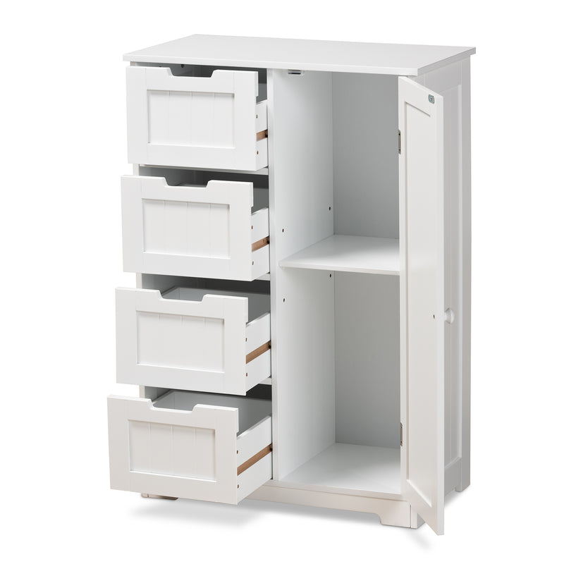 Bauer Bathroom Storage Cabinet Modern White Finished Wood 4-Drawer Organizer for Stylish Home Décor