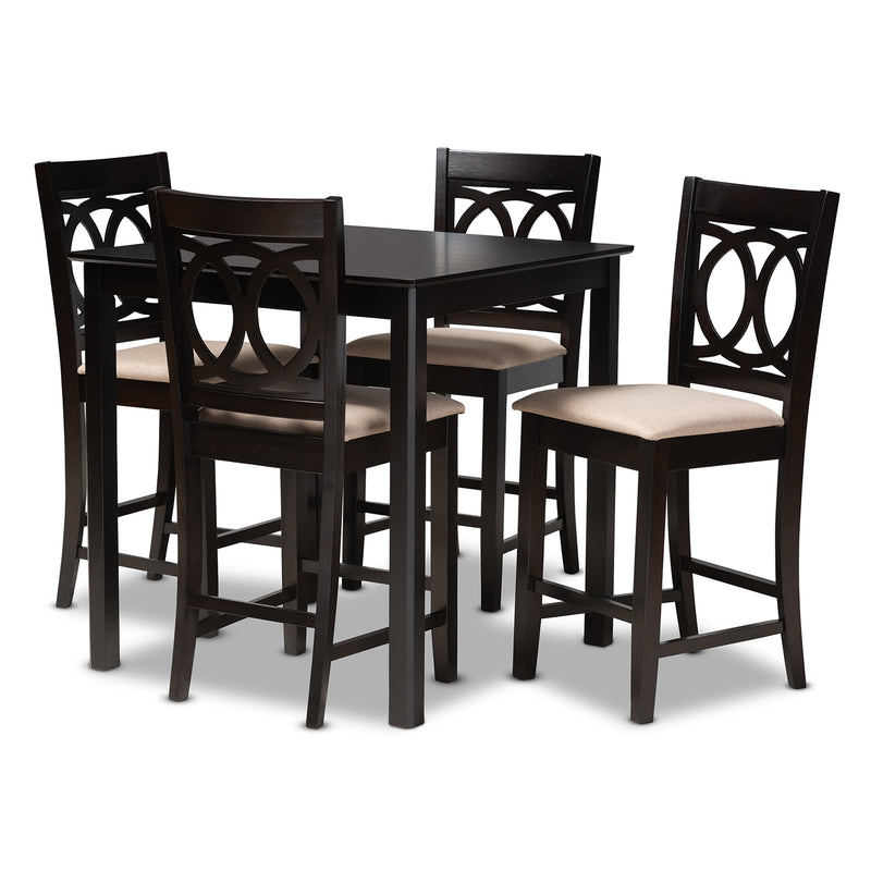 Lenoir Pub Set Modern and Contemporary Gray Fabric Upholstered Espresso Brown Finished 5-Piece Wood