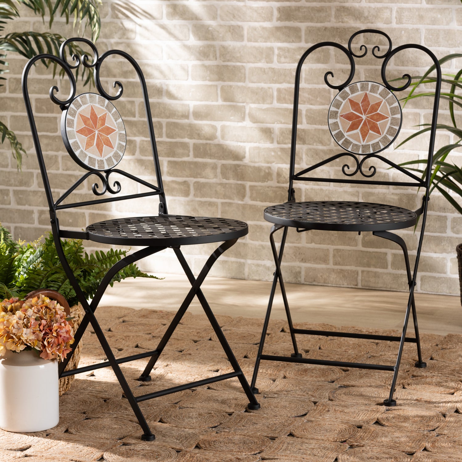 Santina Outdoor Dining Chair Set Modern Black Metal 2-Piece Furniture for Patio and Garden