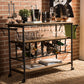 Bradford Mobile Kitchen Bar Rustic Industrial Antique Black Metal and Distressed Wood Serving Wine Cart with Wheels