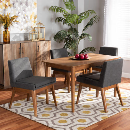 Nexus Dining Set Mid-Century Modern Dark Grey Fabric Upholstered Walnut Brown Finished Wood 5-Piece