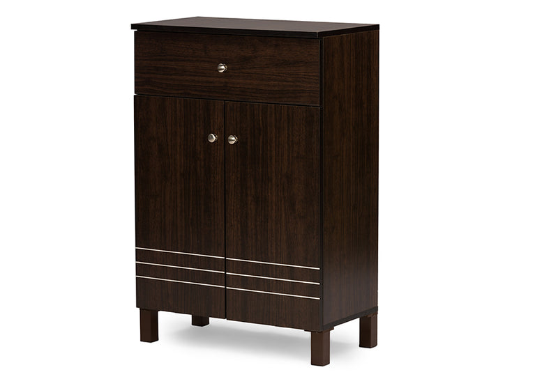 Felda Modern Shoe Cabinet - Dark Brown Storage Unit with 2 Doors and Drawer for Organized Footwear