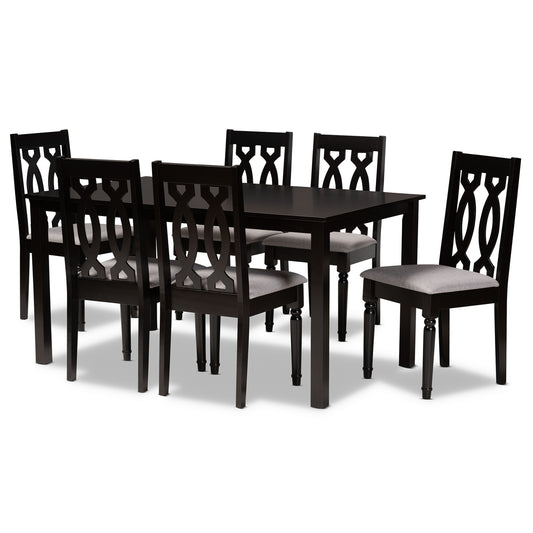 Cherese Dining Set Modern Contemporary Grey Fabric Upholstered Dark Brown Finished Wood 7-Piece