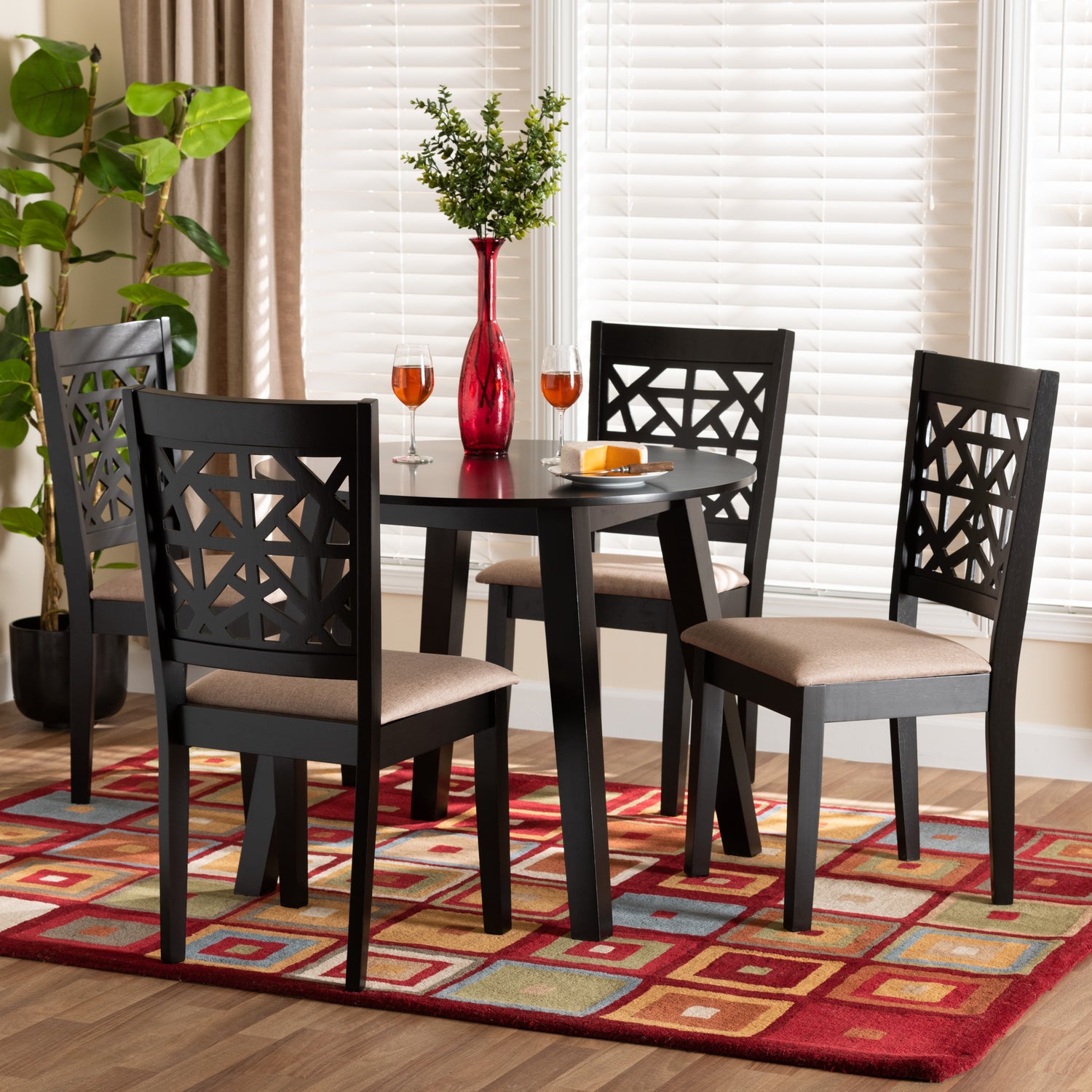 Aiden 5-Piece Dining Set Modern Beige Fabric Chairs with Dark Brown Wood Table for Stylish Dining Room Decor