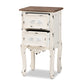 Levron End Table Classic Two-Tone Walnut Brown and Antique White Wood with 2 Drawers for Living Room or Bedroom Storage