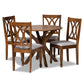 Maya 5-Piece Dining Set Modern Grey Fabric Upholstered Chairs with Walnut Brown Finished Wood Table