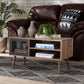 Yuna Coffee Table - Mid-Century Modern Design with Natural Brown Wood and Black Metal, Features 1-Door Storage Solution