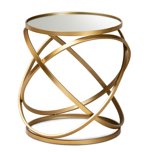 Desma Glam Luxe End Table with Gold Finished Metal and Mirrored Glass for Elegant Living Spaces