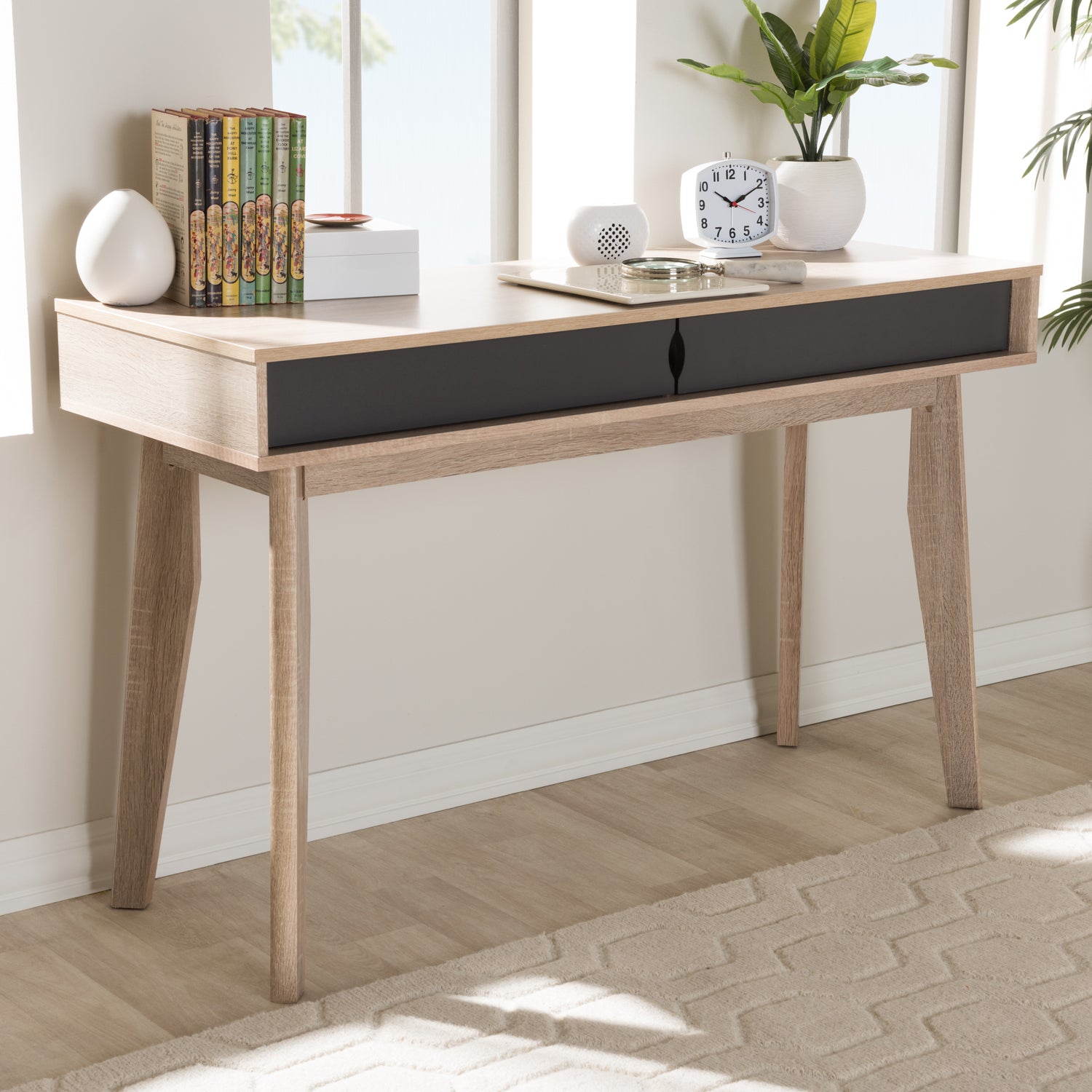 Fella Mid-Century Modern Study Desk with 2 Drawers in Oak and Grey Finish