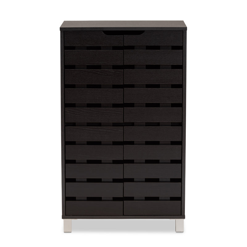 Ernest Shoe Storage Cabinet in Dark Brown Finished Wood with 2 Doors for Organized Footwear