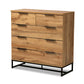 Franklin 5-Drawer Bedroom Chest in Modern Style with Oak Wood and Black Metal Accents