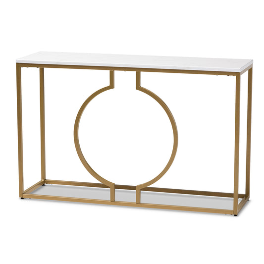 Caldwell Console Table Modern Gold Finished Metal Design with Elegant Faux Marble Top for Living Room or Entryway Decor