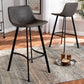 Tani Bar Stool Set - Rustic Industrial Grey and Brown Faux Leather Upholstered 2-Piece Metal Bar Stools with Black Finish