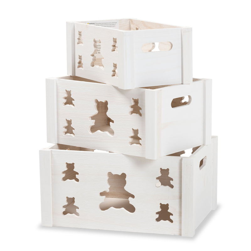 Sagen Modern 3-Piece White Wood Storage Crate Set for Stylish Organization and Home Décor