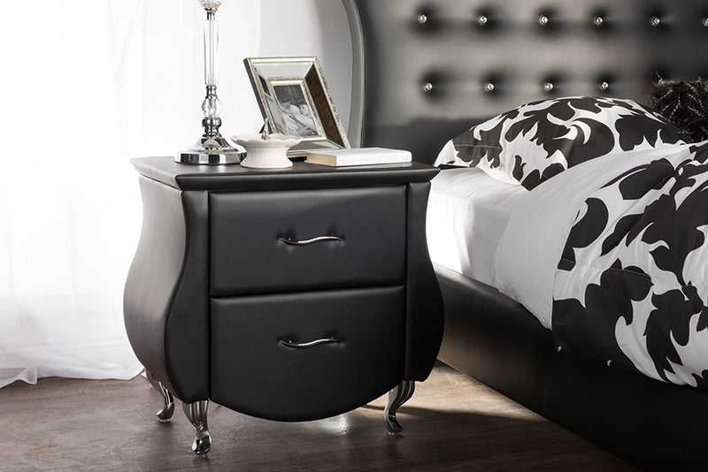 Erin Nightstand - Modern and Contemporary Black Faux Leather Upholstered