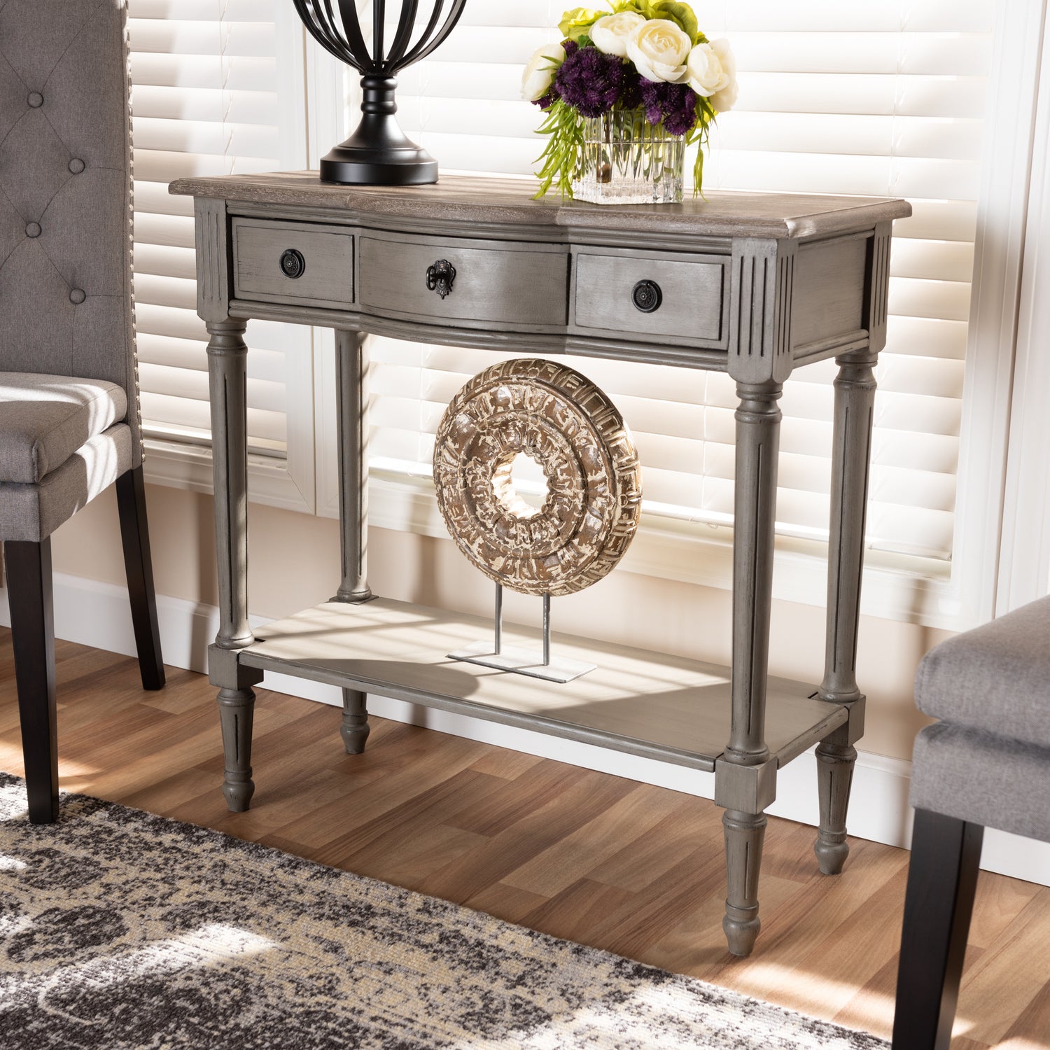 Noelle Console Table French Provincial Style Gray Finished 1-Drawer Wood Design for Entryway or Living Room