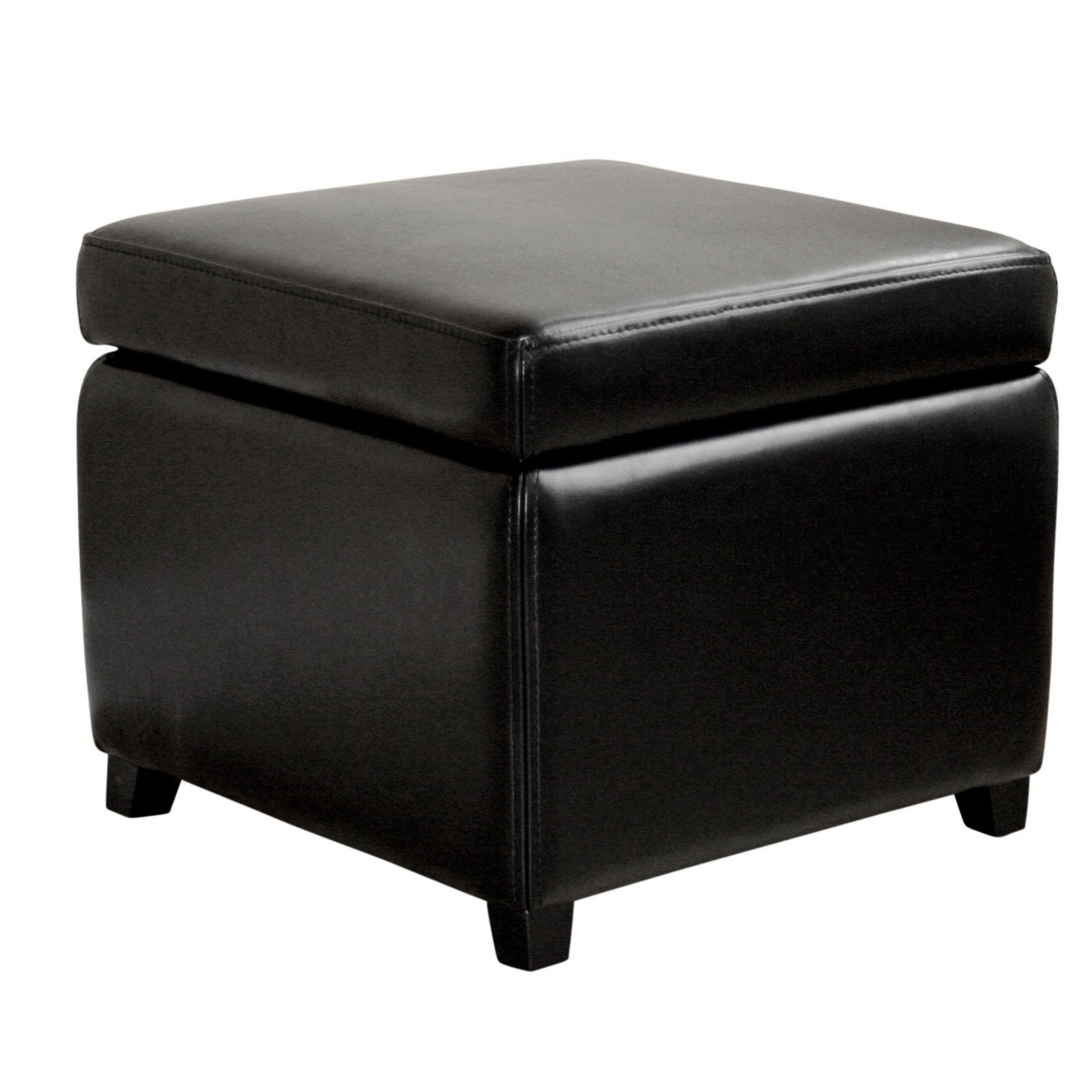 Black Faux Leather Small Storage Cube Ottoman - Stylish Storage Solution for Home Organization and Versatile Footrest Accent Piece