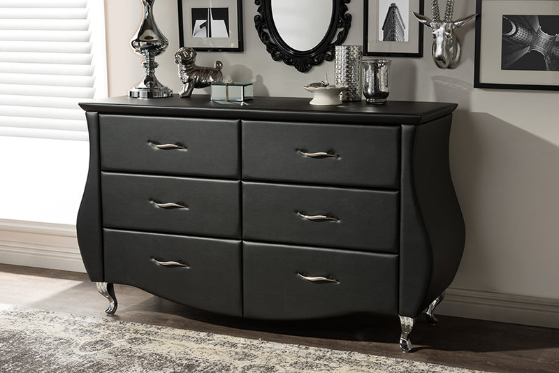 Enzo Dresser - Modern and Contemporary Black Faux Leather 6-Drawer