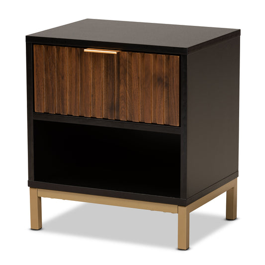 Uriel End Table - Mid-Century Modern Design in Two-Tone Natural Brown and Black Finished Wood