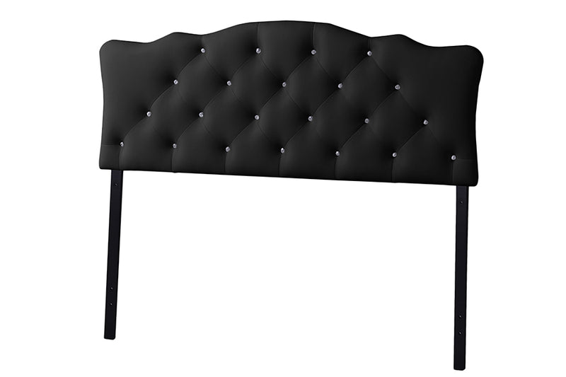 Rita Headboard - Modern and Contemporary Black Faux Leather Upholstered Button-tufted Scalloped Design